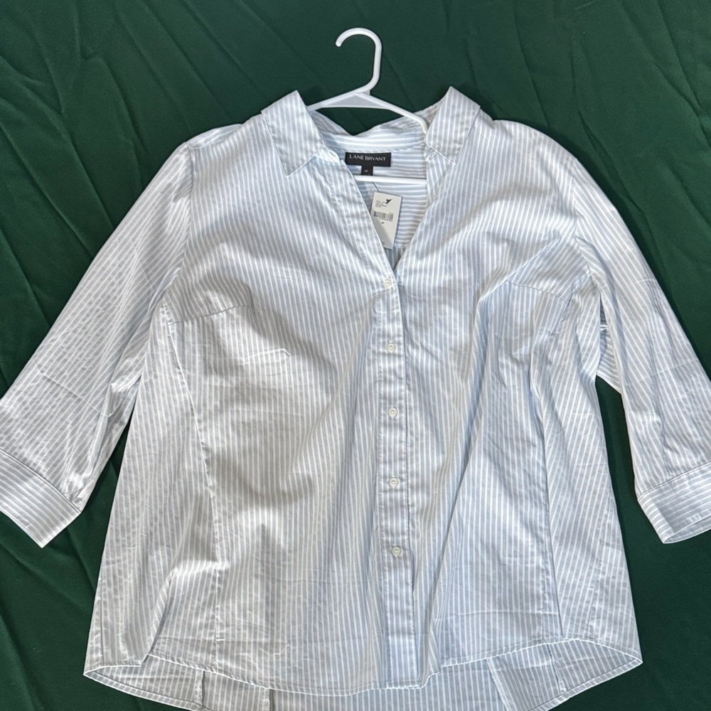 Lane Bryant Striped Button Down Blouse Size 26 NWT Blue White